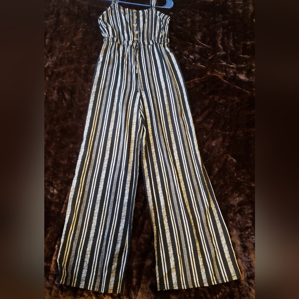 Derek Heart Black and White Striped Jumpsuit with Palazzo Pants